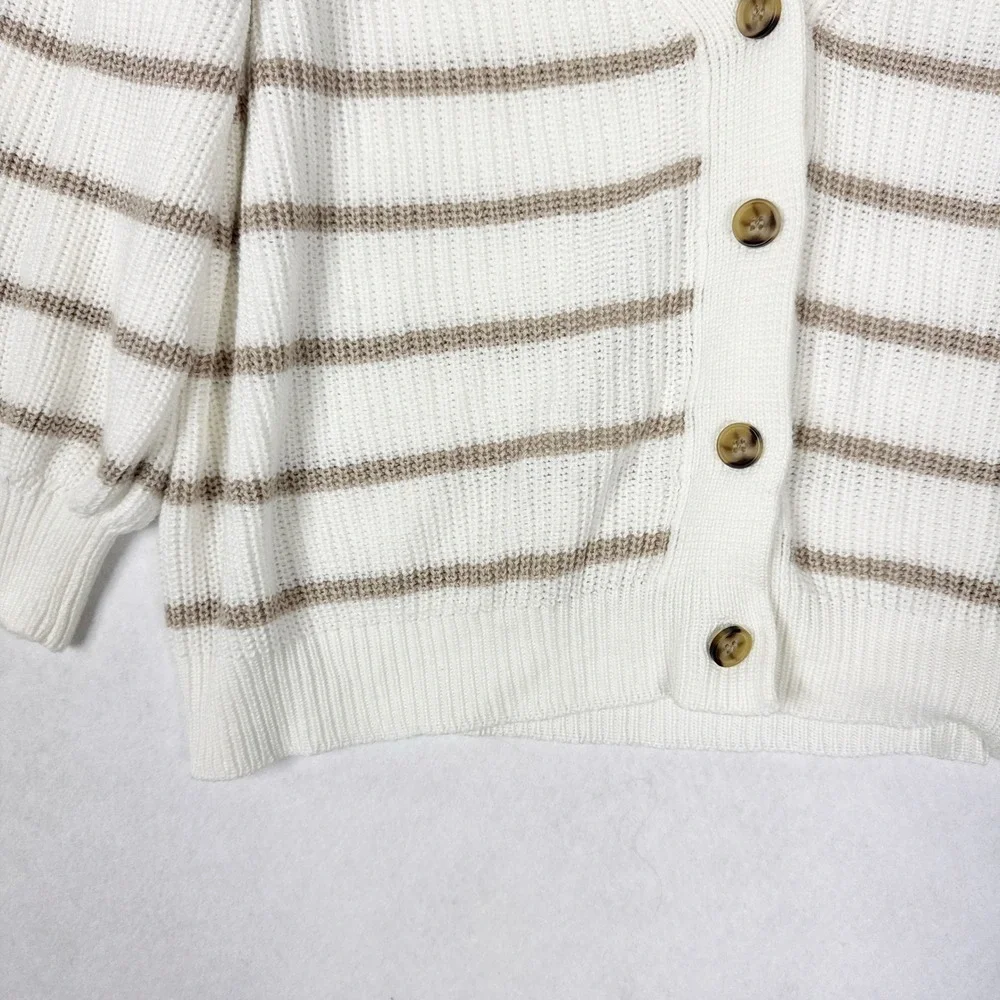 Evereve Hayes Cardigan Womens‎ XL Ivory Taupe Stripe Button Front